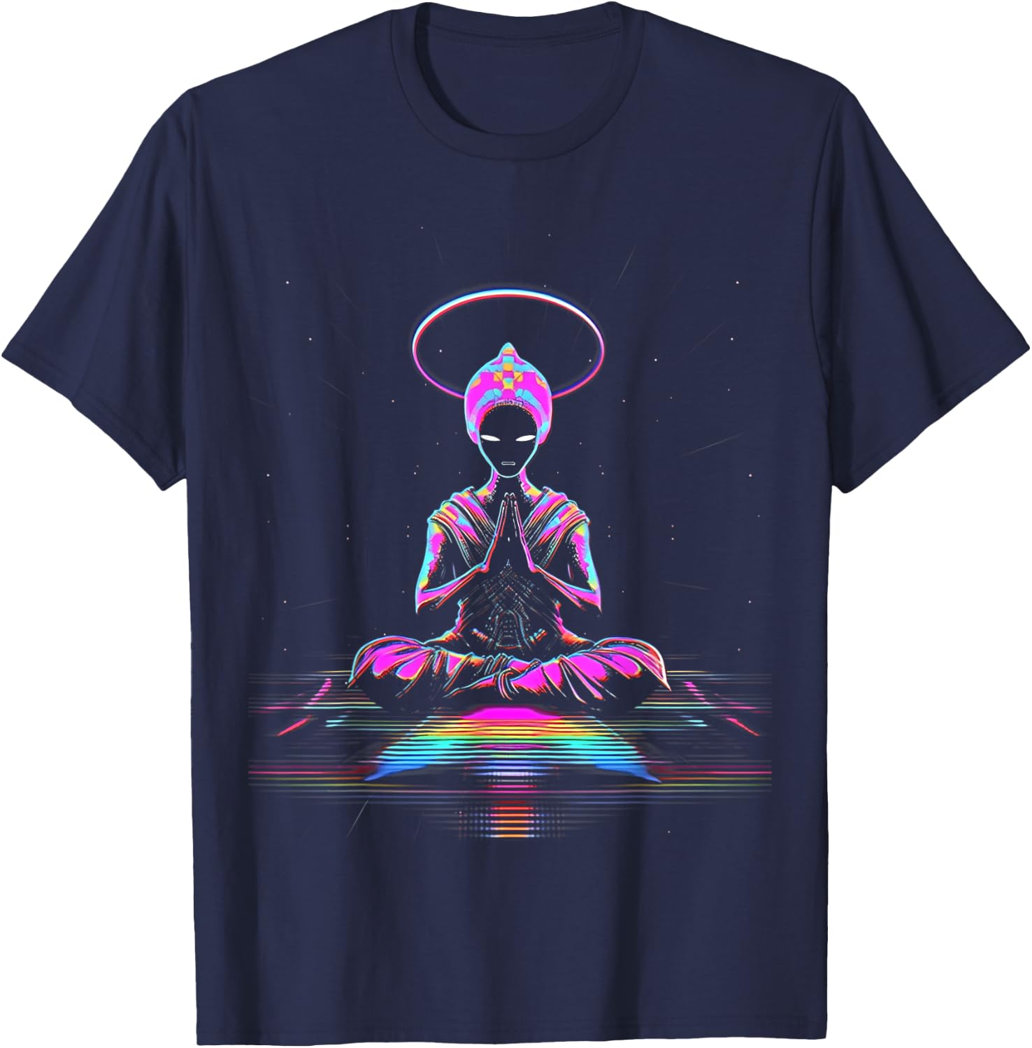 Synthwave | Cool Buddha | Cyberpunk | Retro 80's Sci-Fi # T-Shirt - T-Shirt | Navy