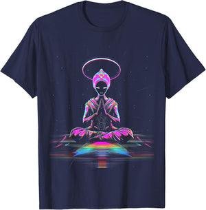 Synthwave | Cool Buddha | Cyberpunk | Retro 80's Sci-Fi # T-Shirt - T-Shirt | Navy