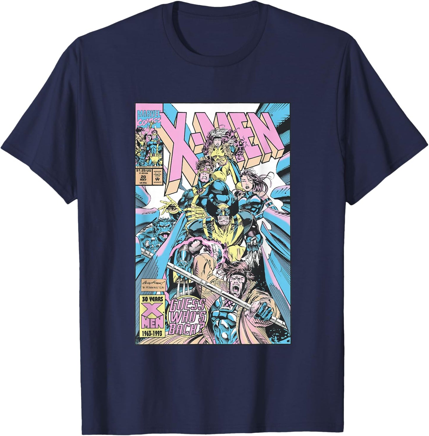 Marvel X-Men Guess Who's Back Vintage Neon Comic Cover T-Shirt - T-Shirt | Navy