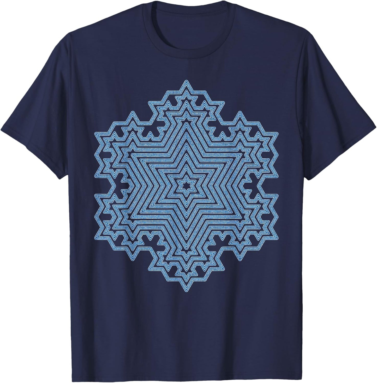 Frozen in Beauty, Blue Koch Snowflake Fractal Artwork T-Shirt - T-Shirt | Navy
