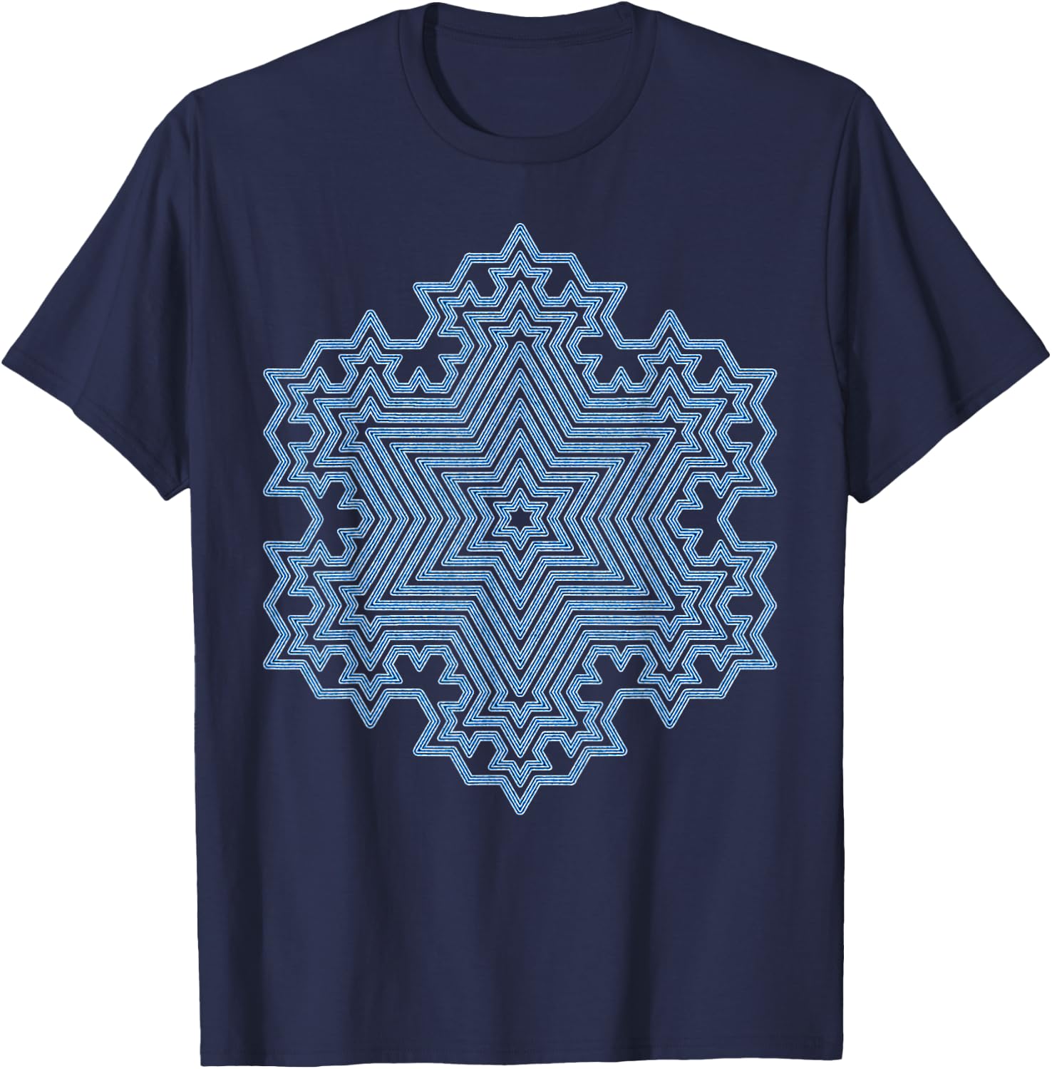 Frozen in Beauty, Blue Koch Snowflake Fractal Artwork T-Shirt - T-Shirt | Navy