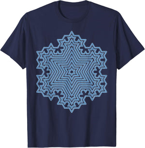 Frozen in Beauty, Blue Koch Snowflake Fractal Artwork T-Shirt - T-Shirt | Navy