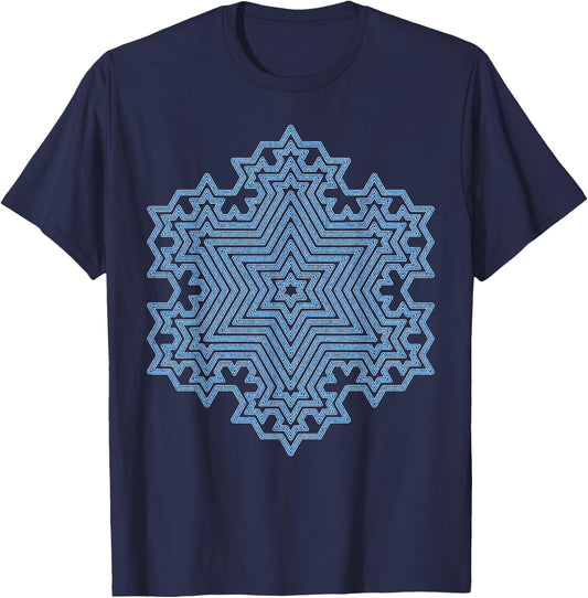 Frozen in Beauty, Blue Koch Snowflake Fractal Artwork T-Shirt - T-Shirt | Navy