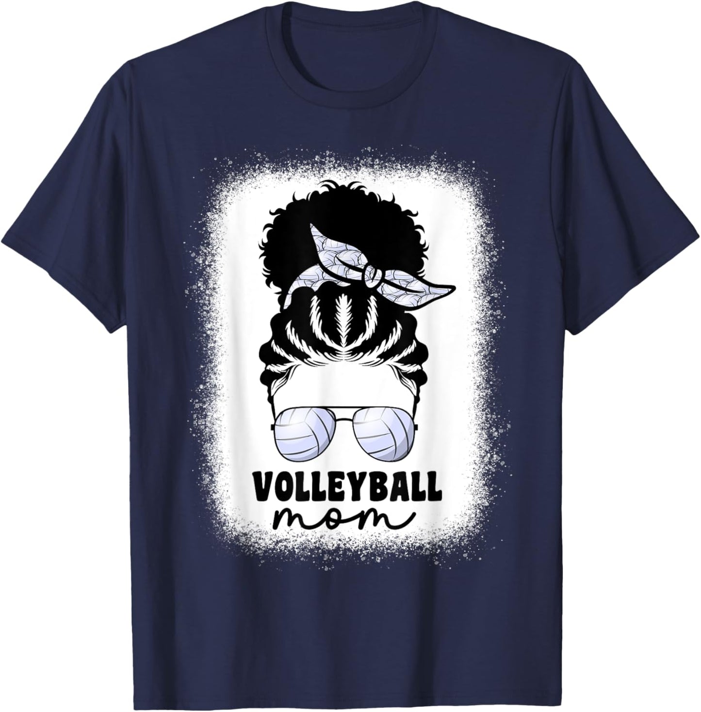Black Afro Volleyball Mom Messy Bun Volleyball Mom T-Shirt - T-Shirt | Navy