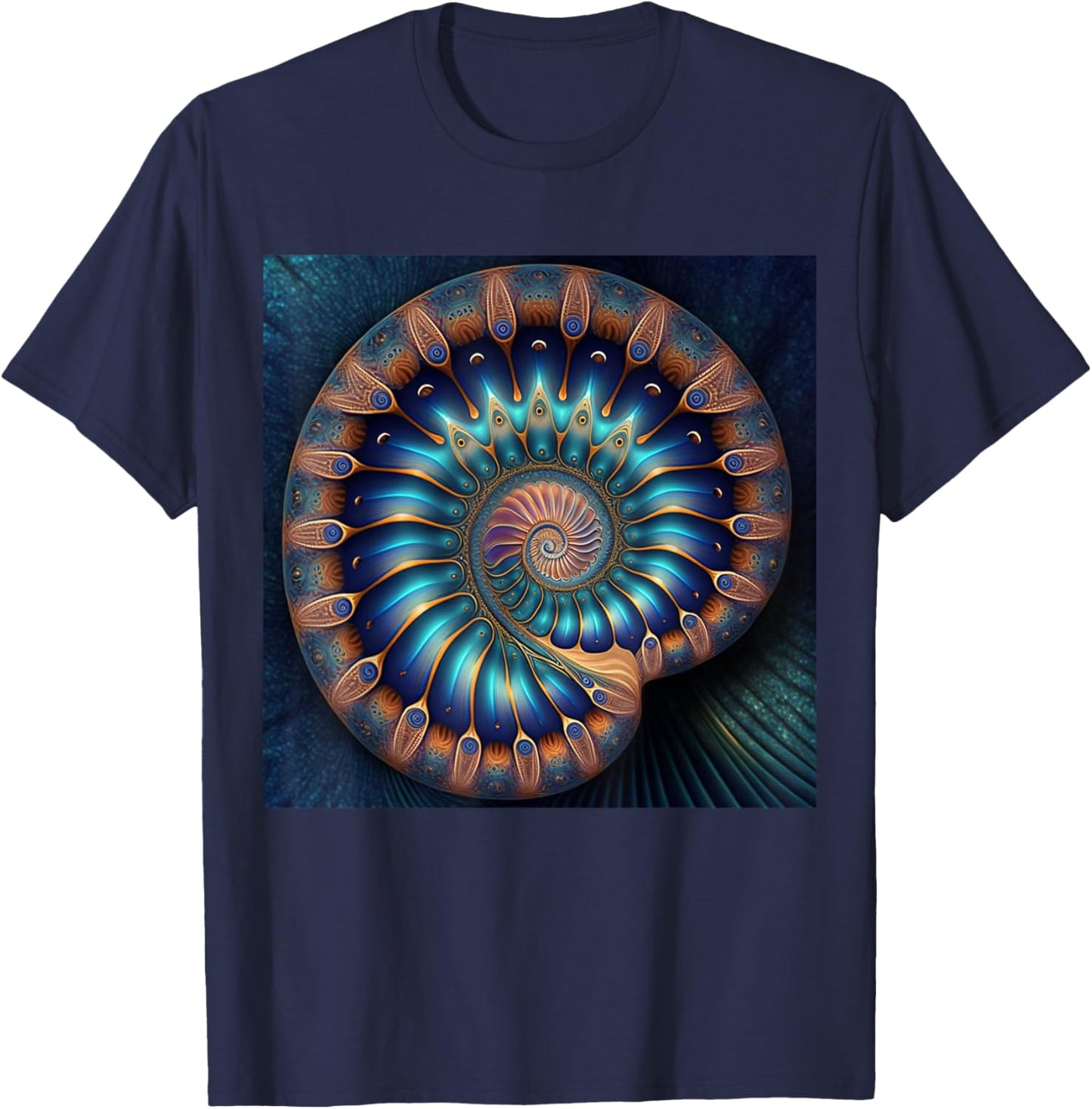 Blue Nautilus Shell Fibonacci Golden Ratio T-Shirt - T-Shirt | Navy