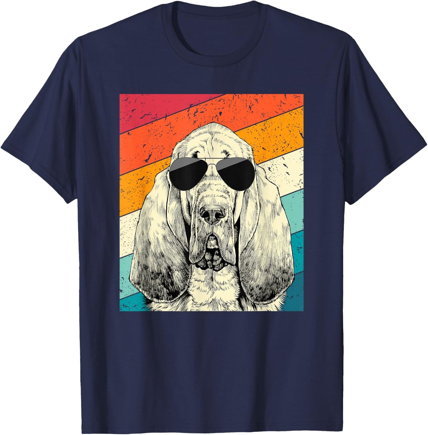 Retro Vintage Bloodhound with Sunglasses Dog Lovers Men Women Girls Kids T-Shirt - T-Shirt | Navy