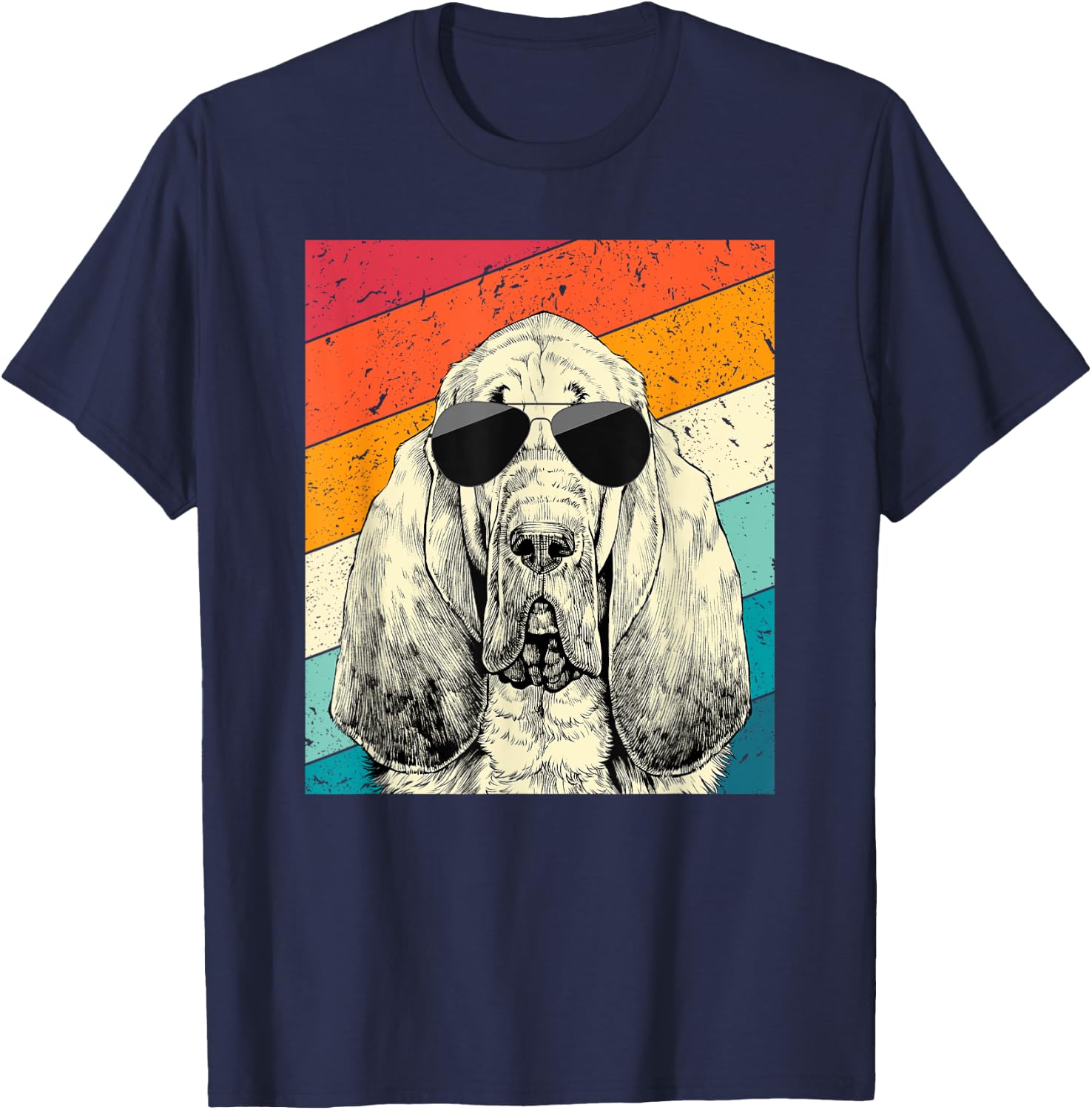 Retro Vintage Bloodhound with Sunglasses Dog Lovers Men Women Girls Kids T-Shirt - T-Shirt | Navy