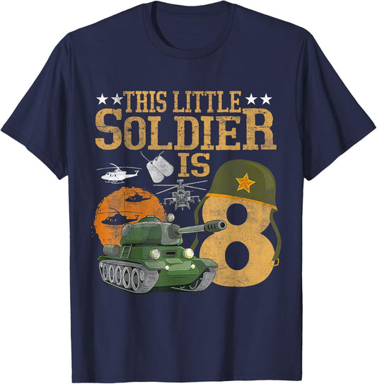 Birthday Military Themed Camo This Little Soldier Is 8 Boys T-Shirt - T-Shirt | Navy