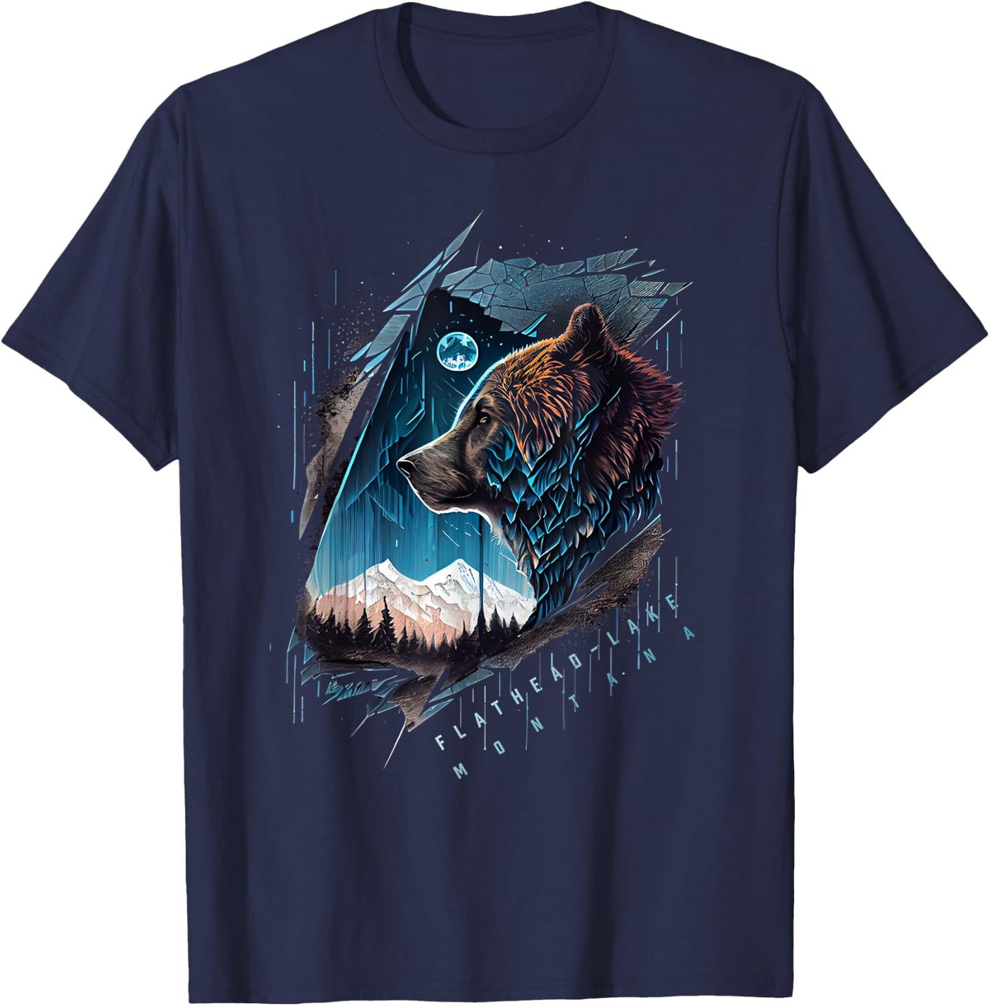 Flathead Lake Montana Vintage Bear T-Shirt - T-Shirt | Navy