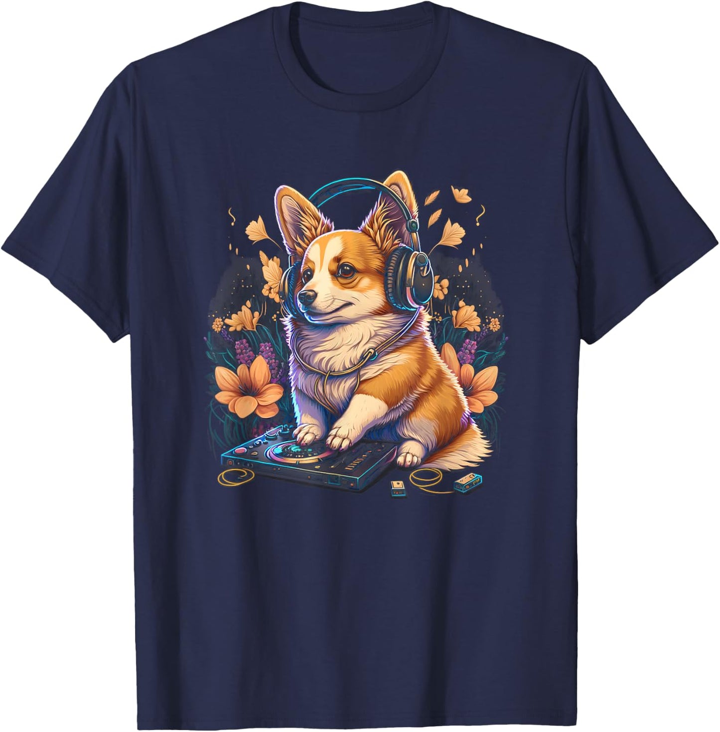 Corgi Headphone DJ EDM Rave T-Shirt - T-Shirt | Navy
