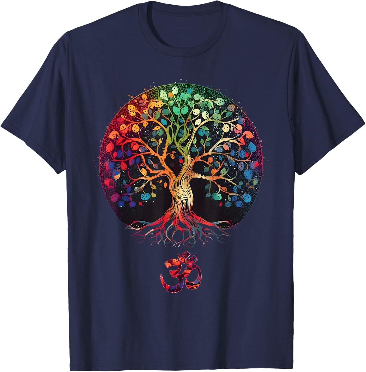 Tree of Life with Om Symbol Yoga T-Shirt - T-Shirt | Navy