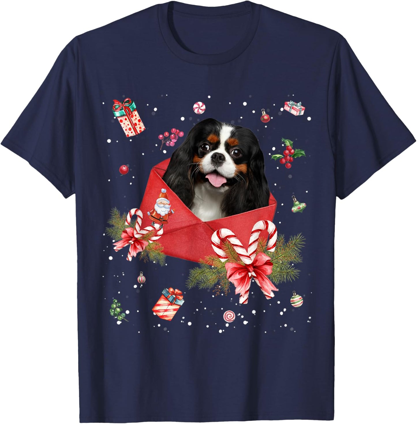Cavalier King Charles Spaniel In Christmas Card Pajama Xmas T-Shirt - T-Shirt | Navy