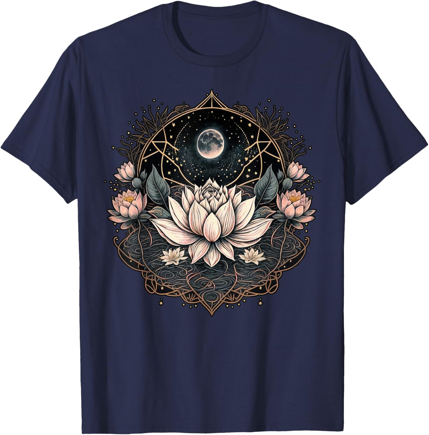 Moon Yoga Meditation Lotus Flower on Celestial Lunar Lotus T-Shirt - T-Shirt | Navy