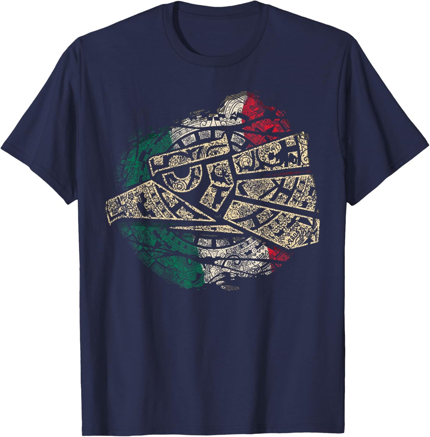 Mexico Sacred Aztec Calendar Mexican Eagle Archeological T-Shirt - T-Shirt | Navy