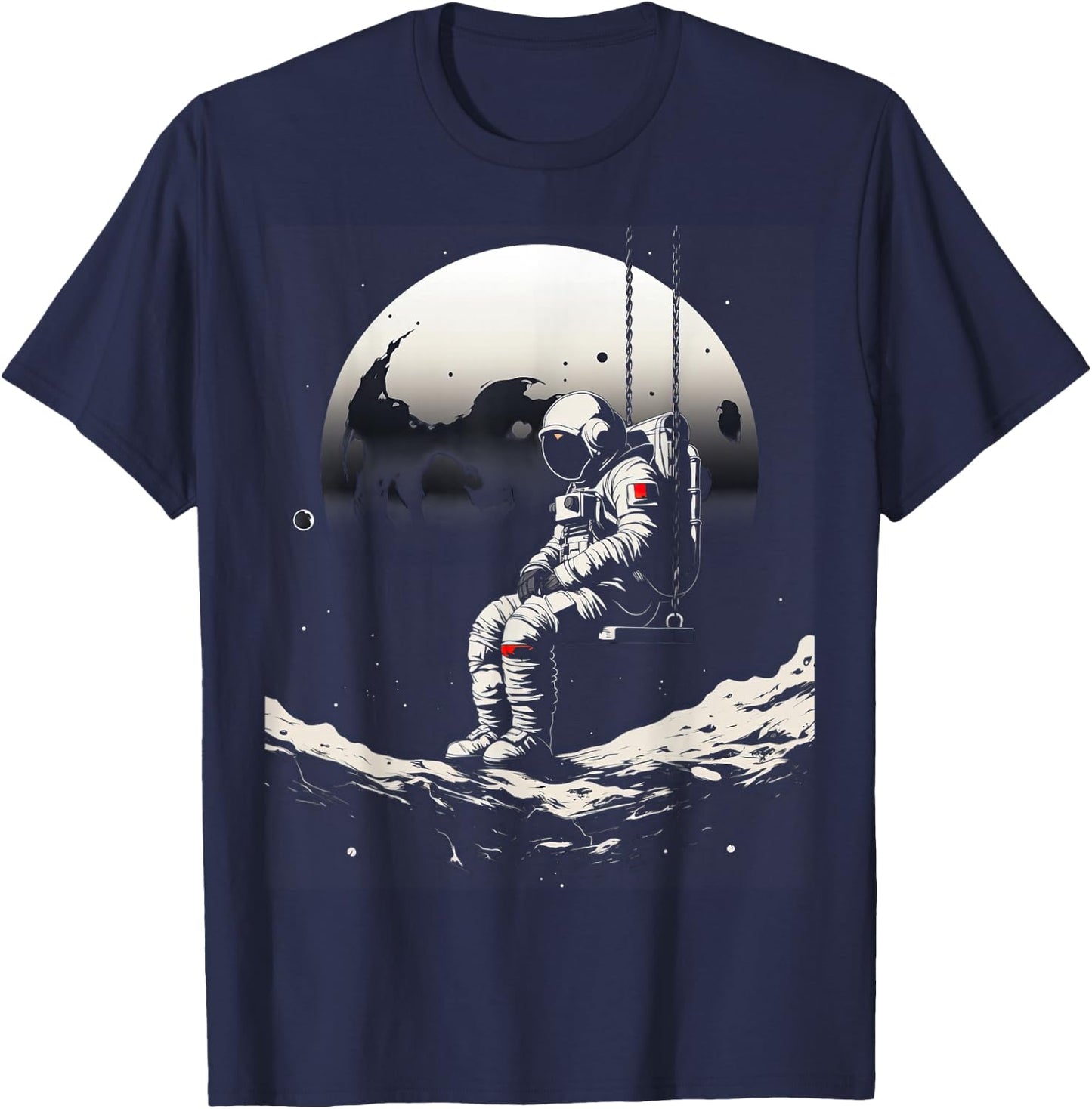 Astronaut Sitting on a Swing in Space Stars Moon T-Shirt - T-Shirt | Navy