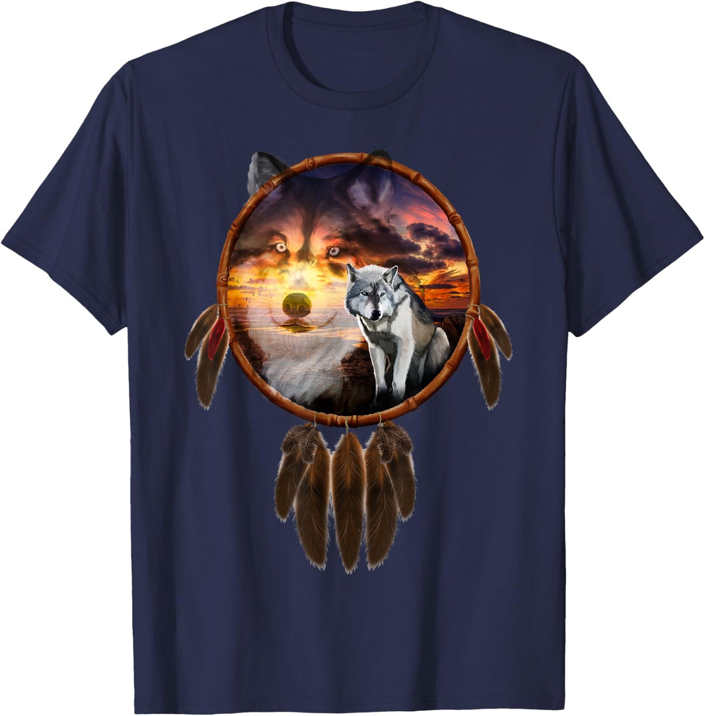 Charm Wolf Dream Catcher T-Shirt - T-Shirt | Navy