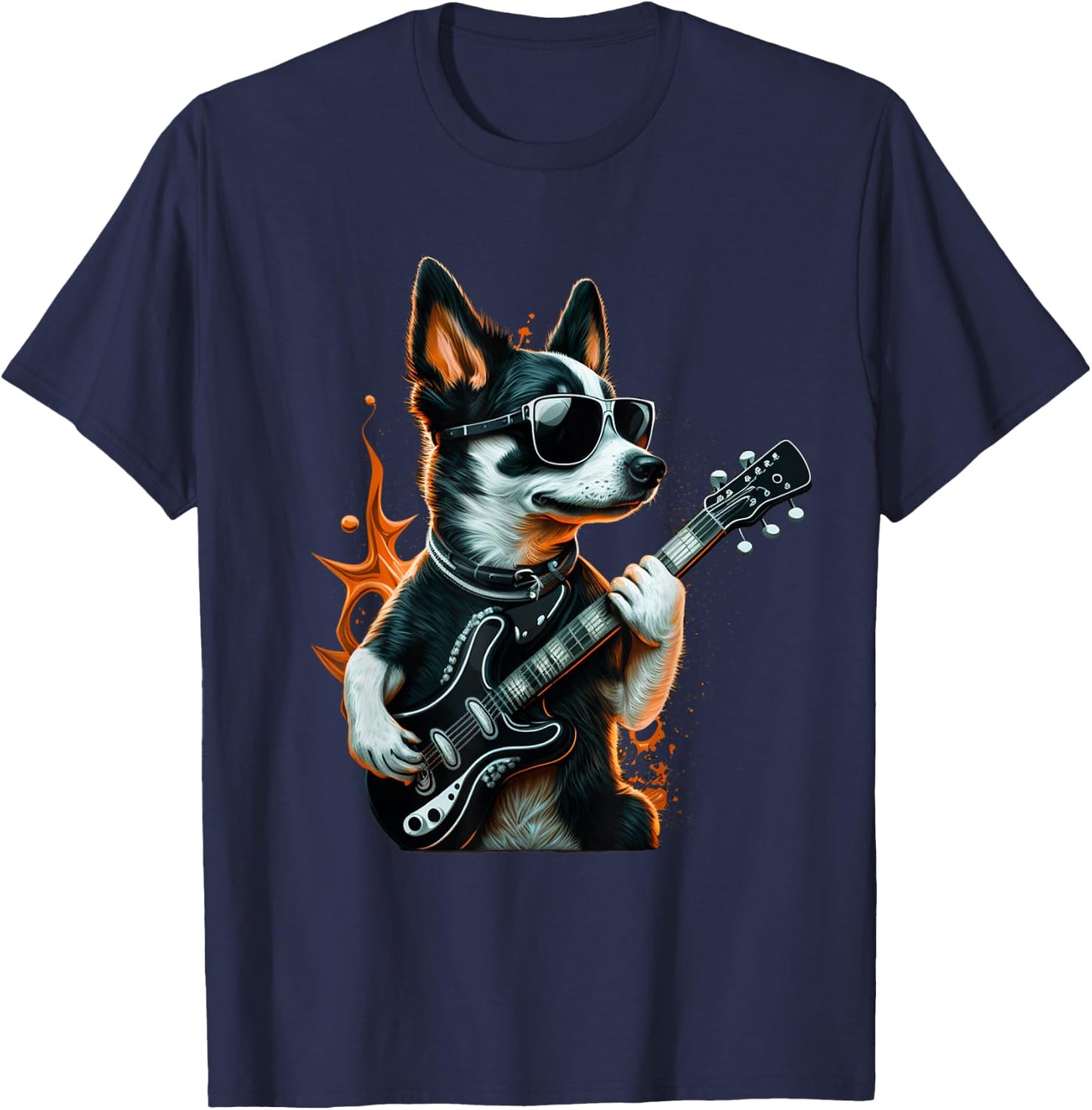 Rock & Roll Dog playing a guitar T-Shirt - T-Shirt | Navy