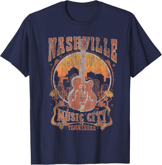 Nashville Tennessee Guitar Country Music City Guitarist T-Shirt - T-Shirt | Navy