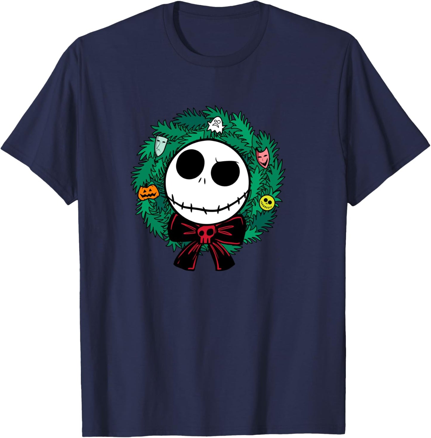 Amazon Essentials Nightmare Before Christmas Jack Festive Holiday Wreath T-Shirt - T-Shirt | Navy