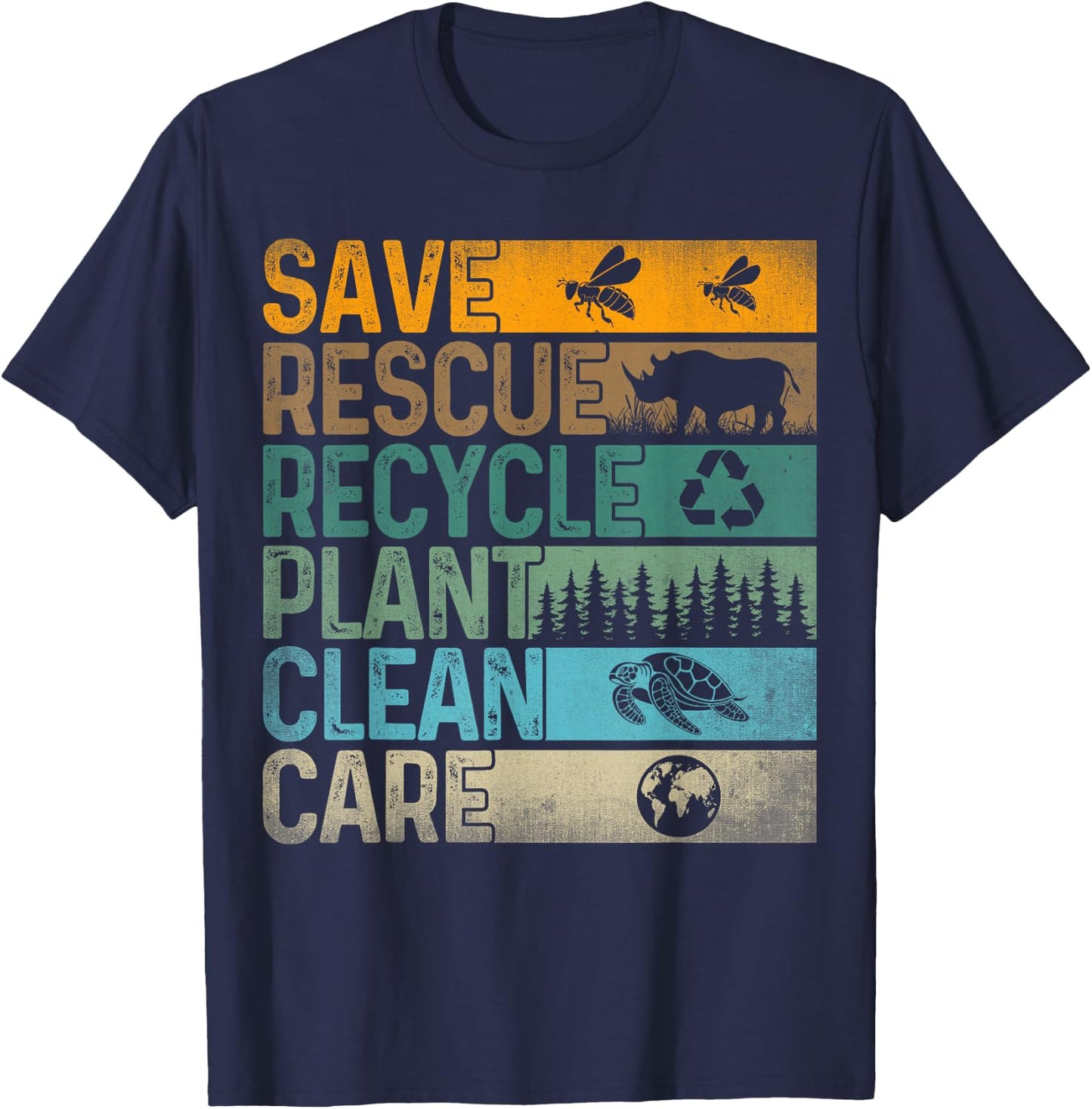 Save Bees Rescue Animals Recycle Plastic - Earth Day T-Shirt - T-Shirt | Navy