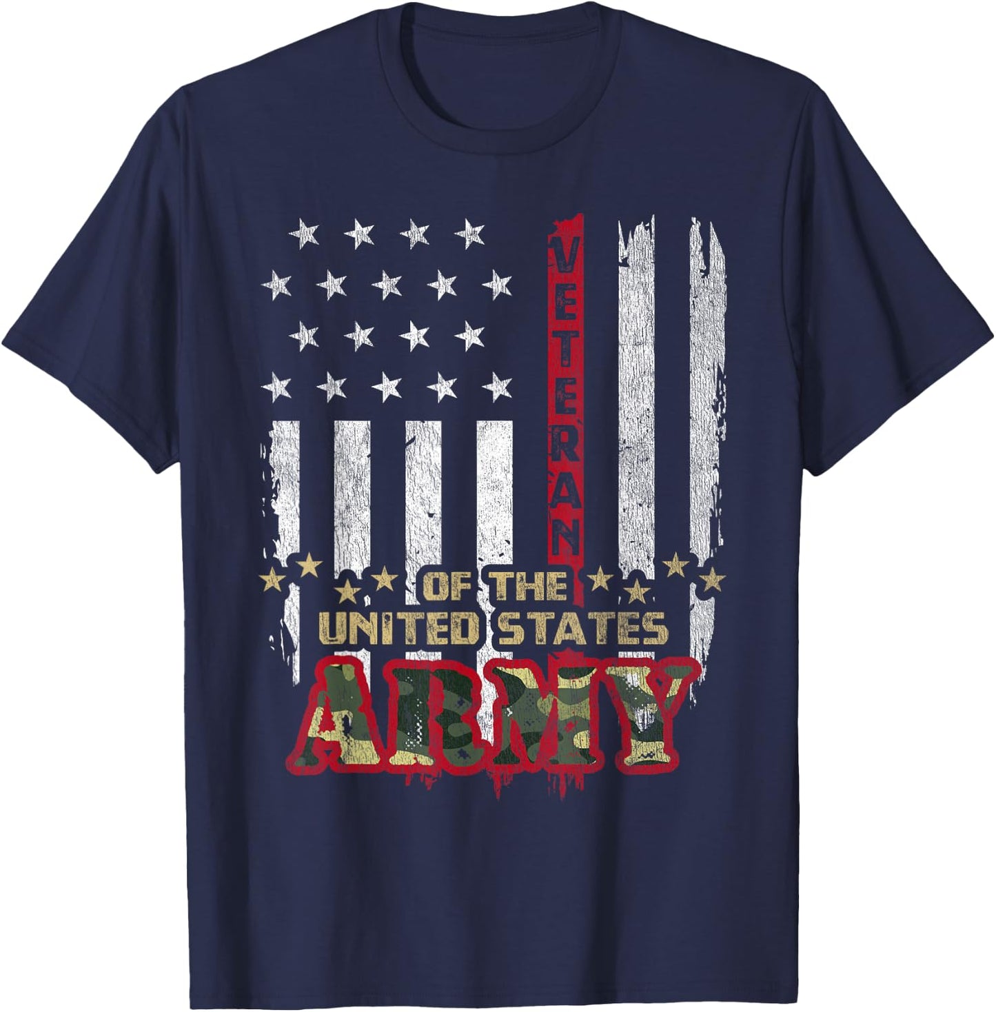 Vintage Patriotic U.S Army Veteran Red Line American Flag Girls Kids Men T-Shirt - T-Shirt | Navy