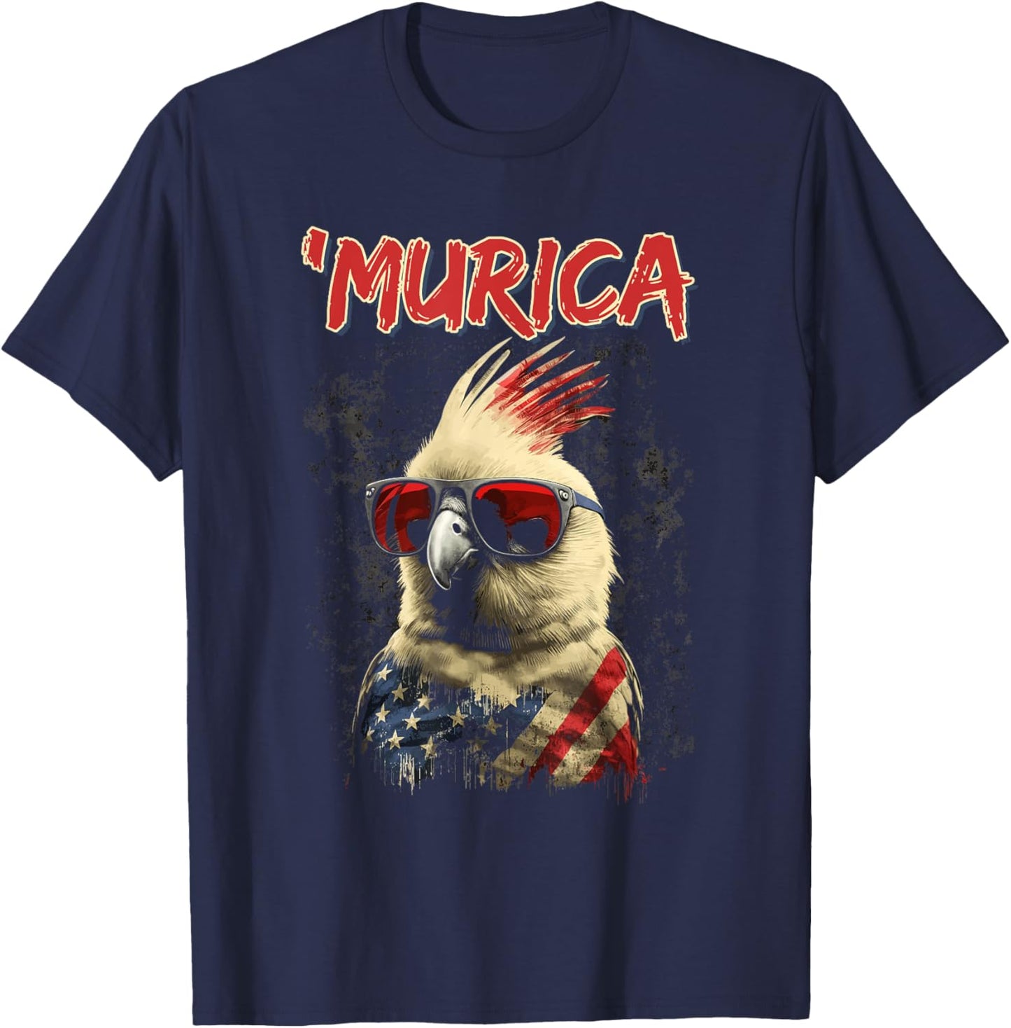 Cool Patriotic Cockatiel Bird, Murica 4th of July Cockatiel T-Shirt - T-Shirt | Navy