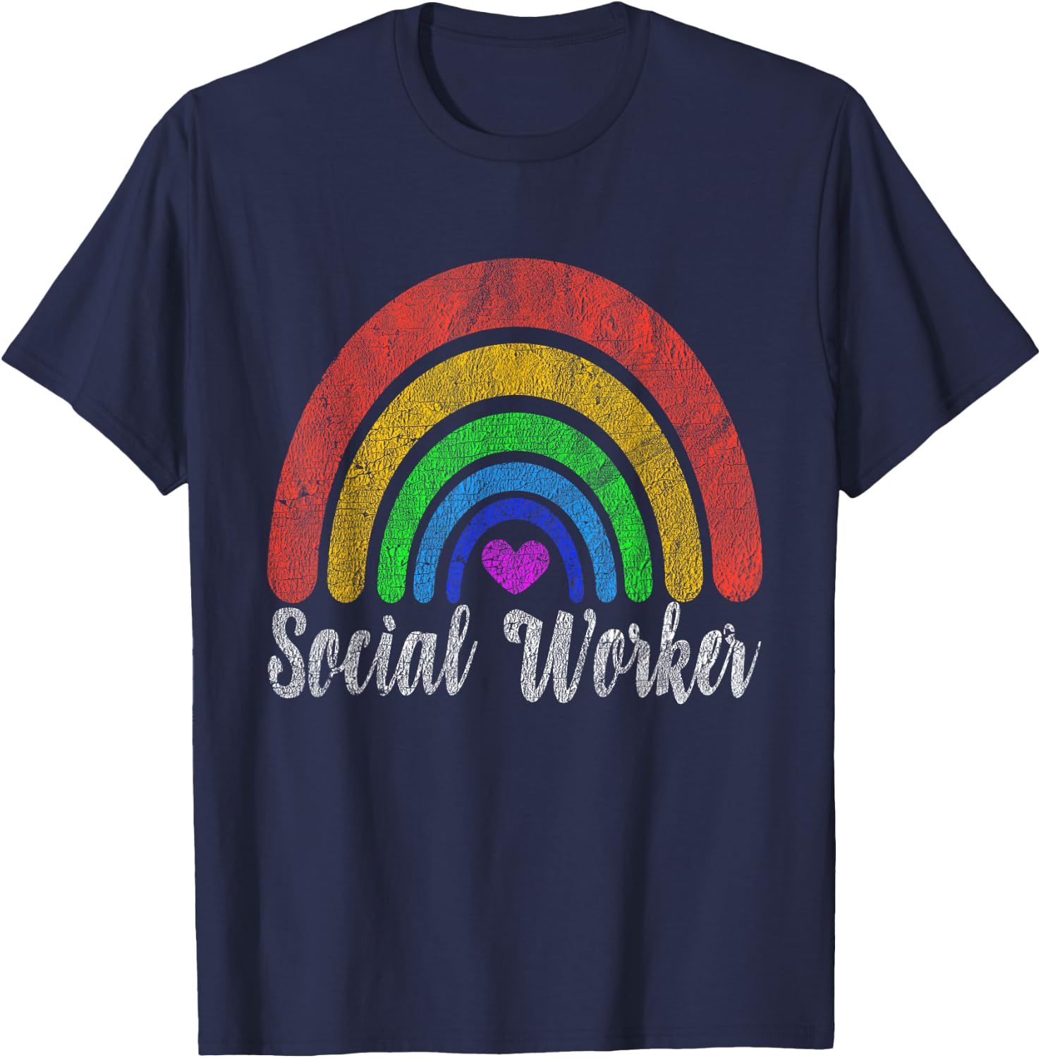 Vintage Retro Social Worker Rainbow Social Work Rainbow T-Shirt - T-Shirt | Navy