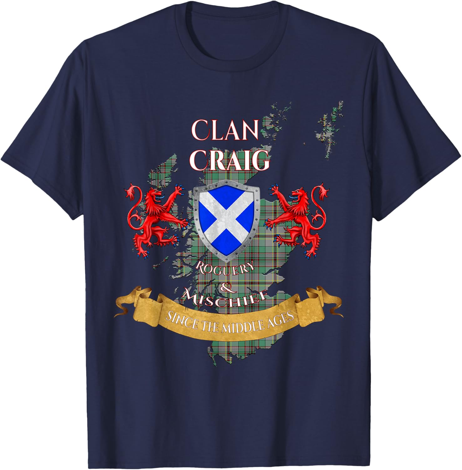 Craig Scottish Family Clan Middle Ages Mischief T-Shirt - T-Shirt | Navy
