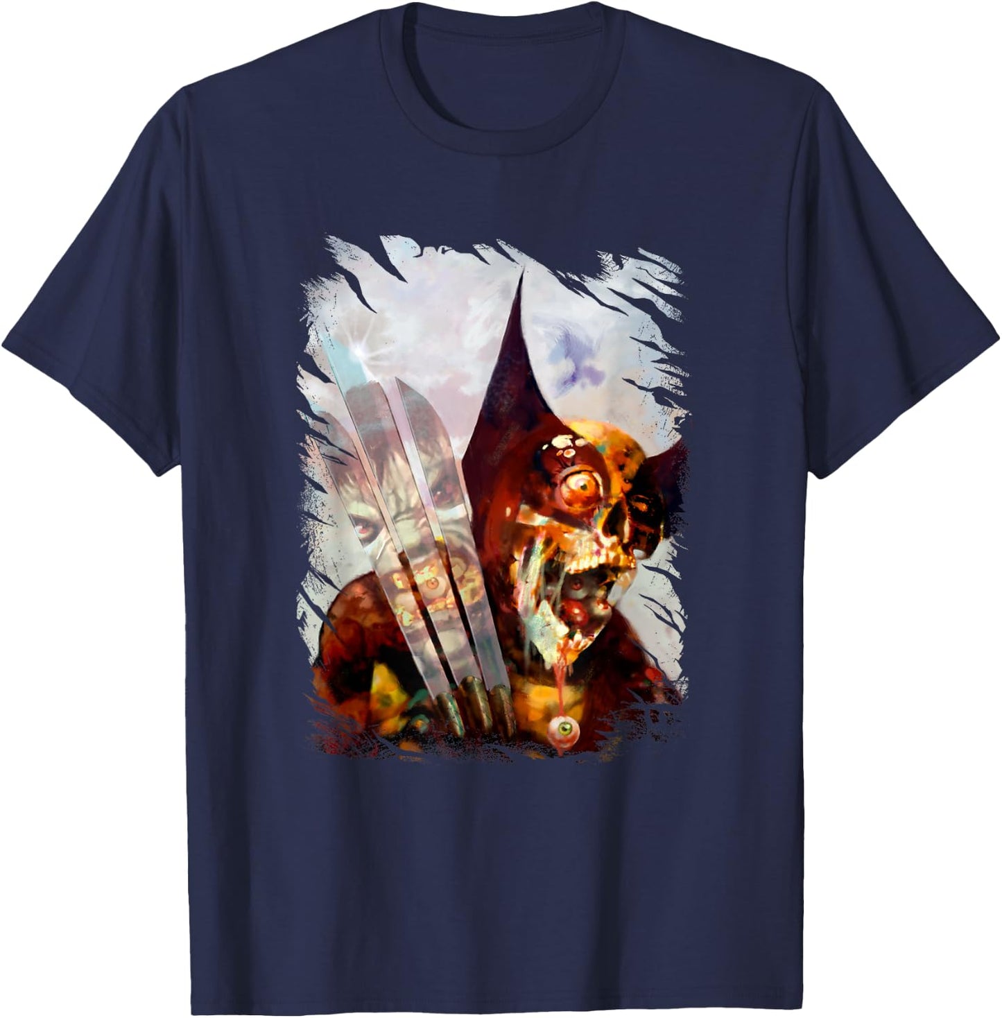 Marvel X-Men Zombie Wolverine VS The Hulk Distressed Shot T-Shirt - T-Shirt | Navy