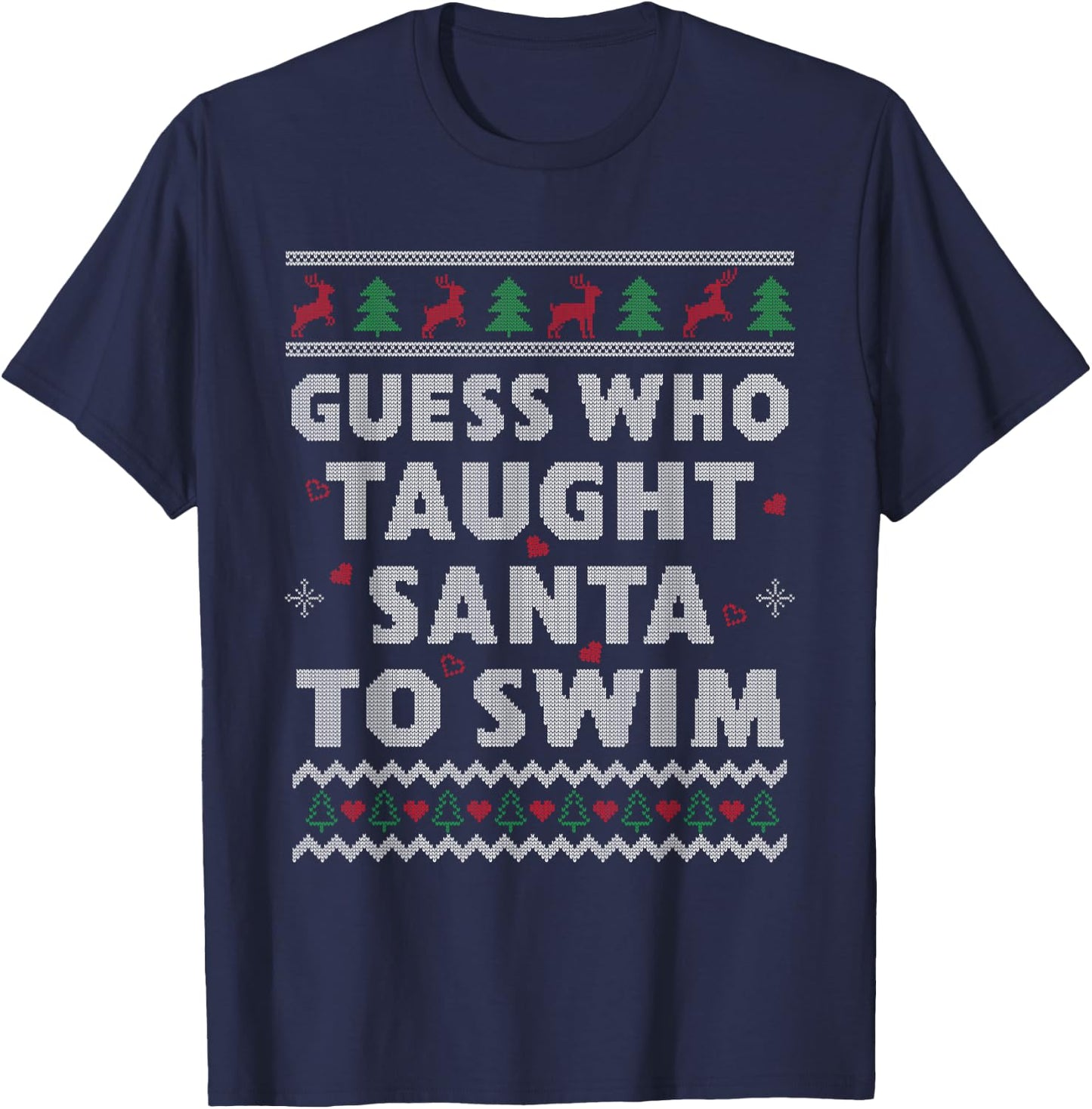 Swim Teacher Ugly Christmas Swim Coach Swim Teacher Christmas T-Shirt - T-Shirt | Navy