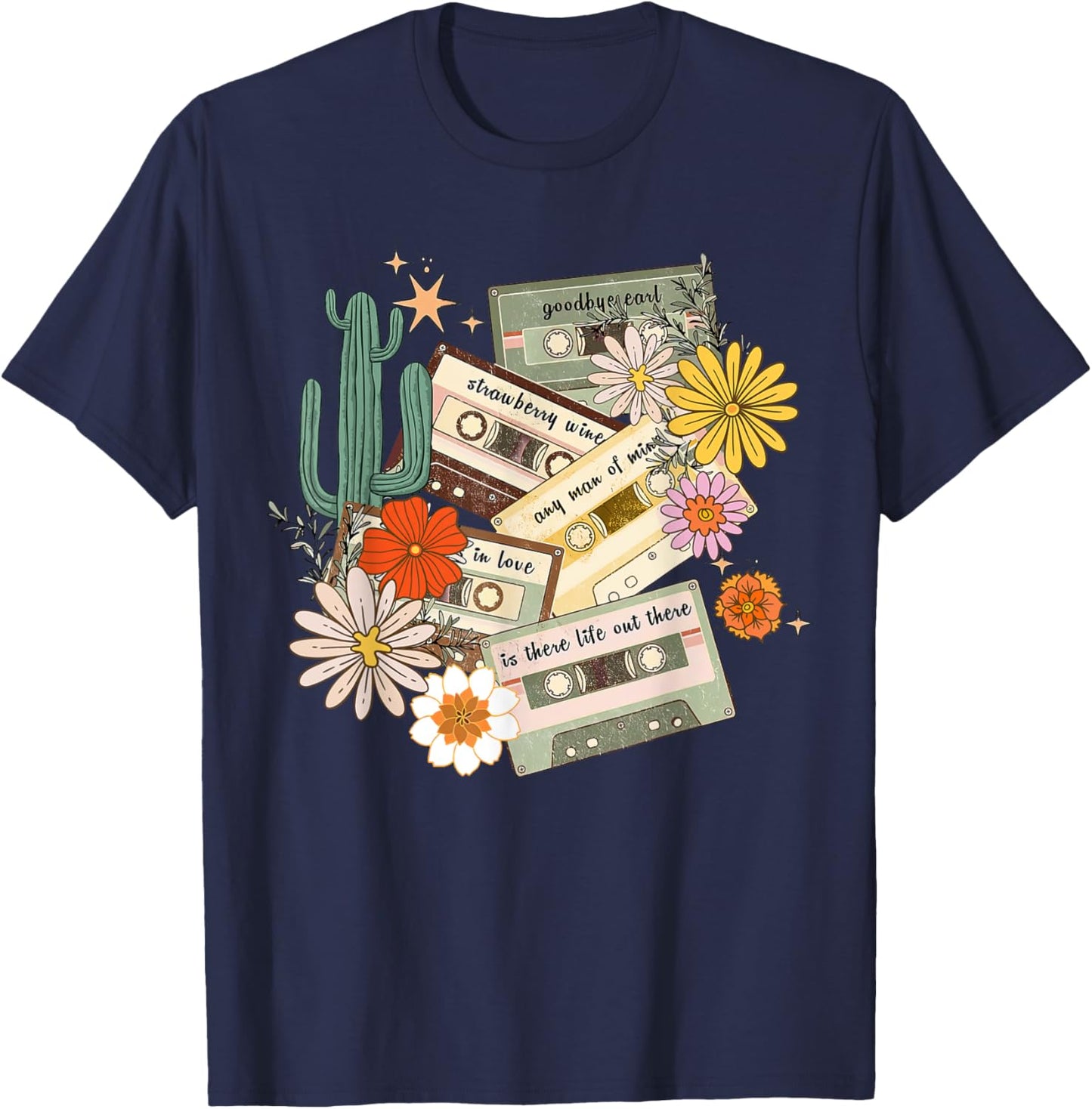 90s Country Music, Southern Farm, Old Mixtape Cassette Music T-Shirt - T-Shirt | Navy
