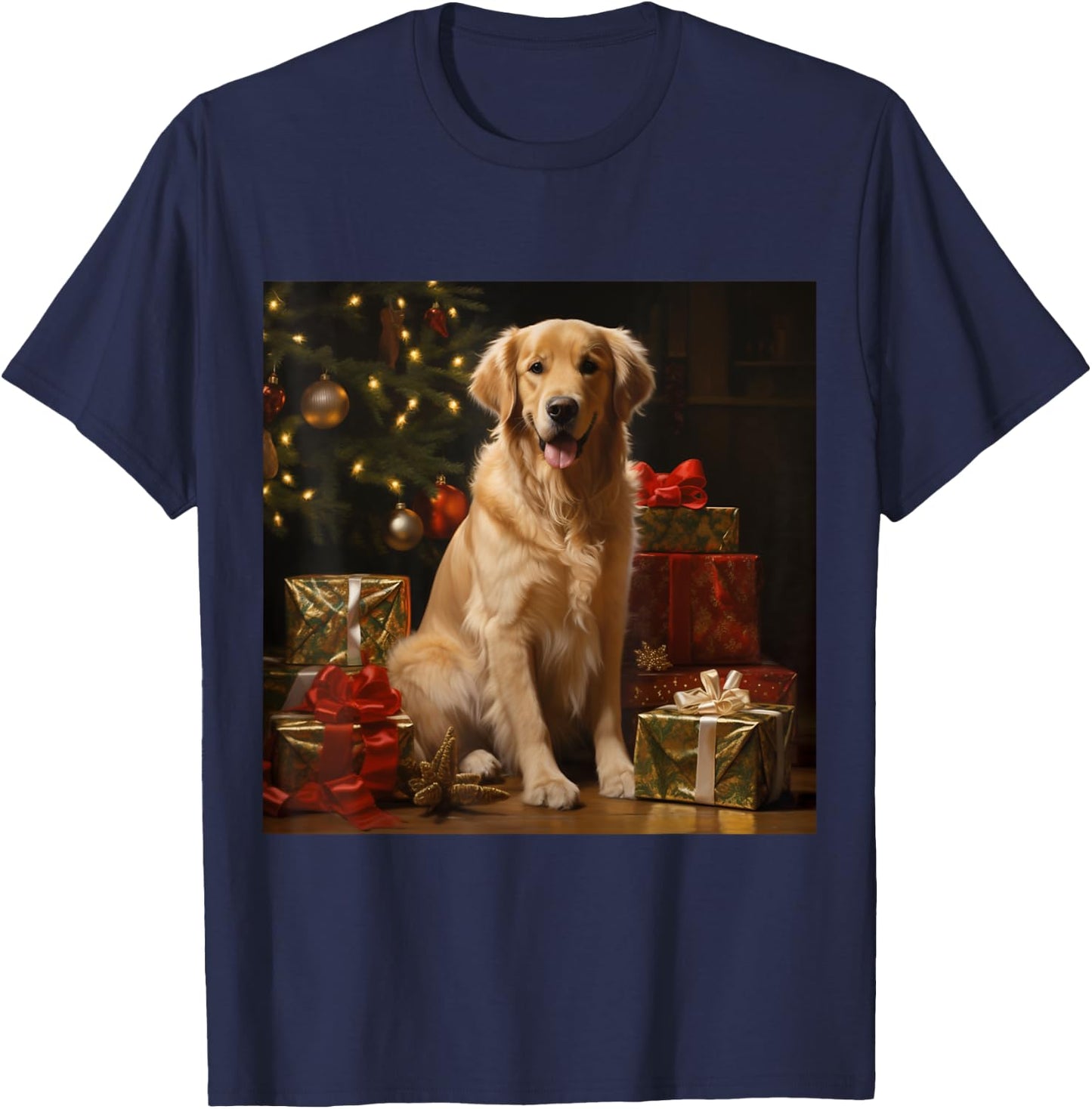 Christmas Golden Retriever - Golden Retriever Christmas T-Shirt - T-Shirt | Navy