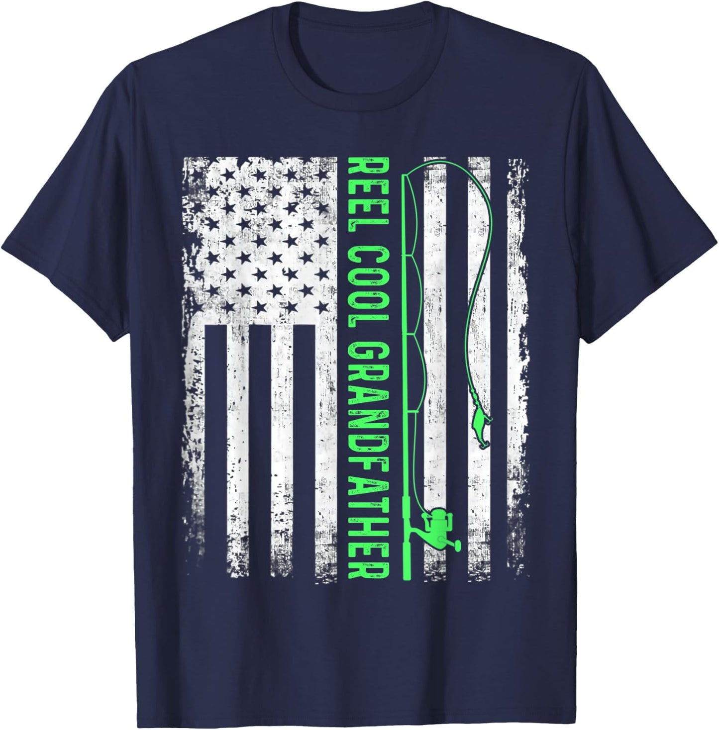 Reel Cool Grandfather American Flag Funny Grandfather T-Shirt - T-Shirt | Navy