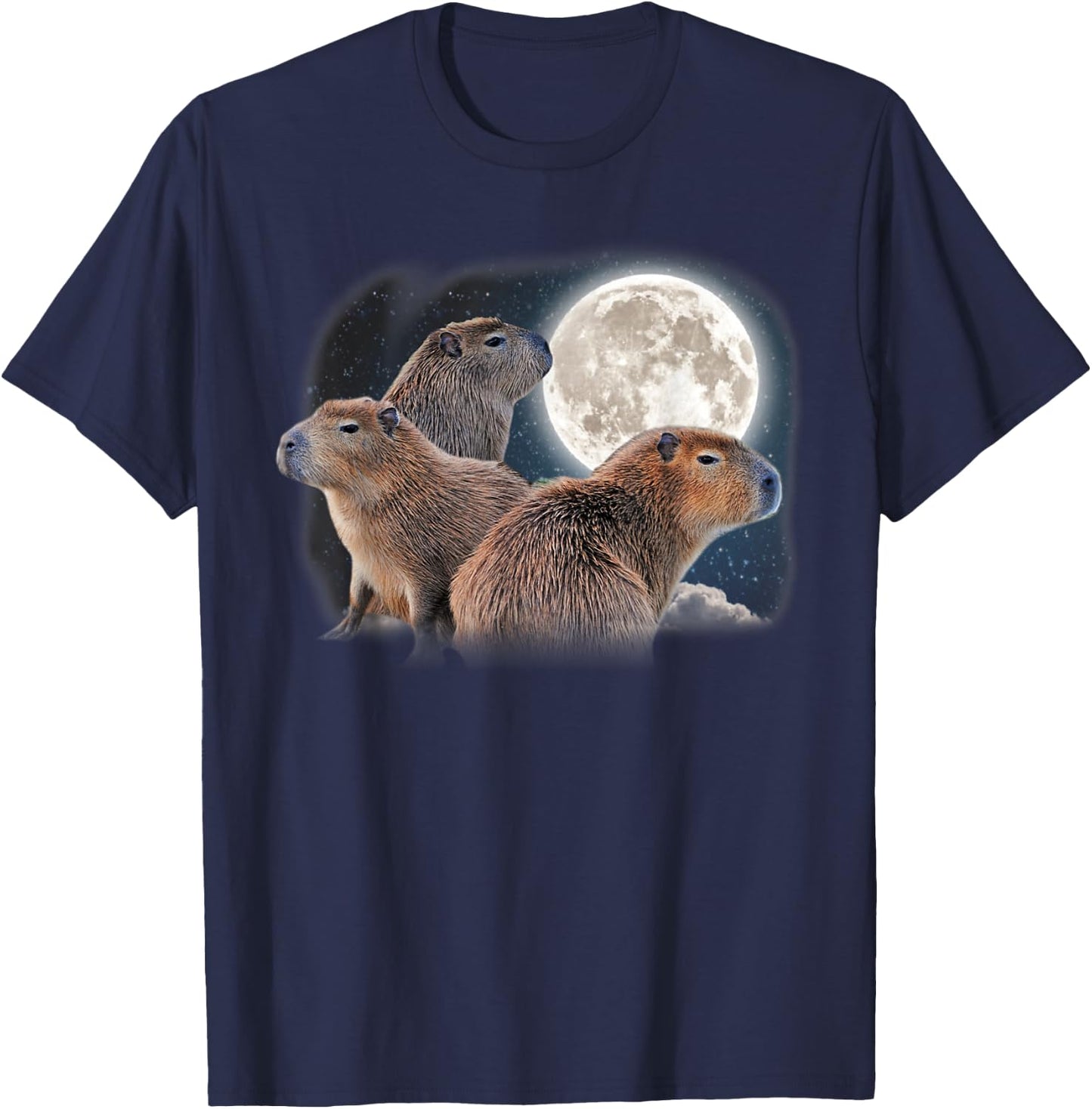 Moon Capybaras Funny Capybara Cute Animal Parody Capibara T-Shirt - T-Shirt | Navy