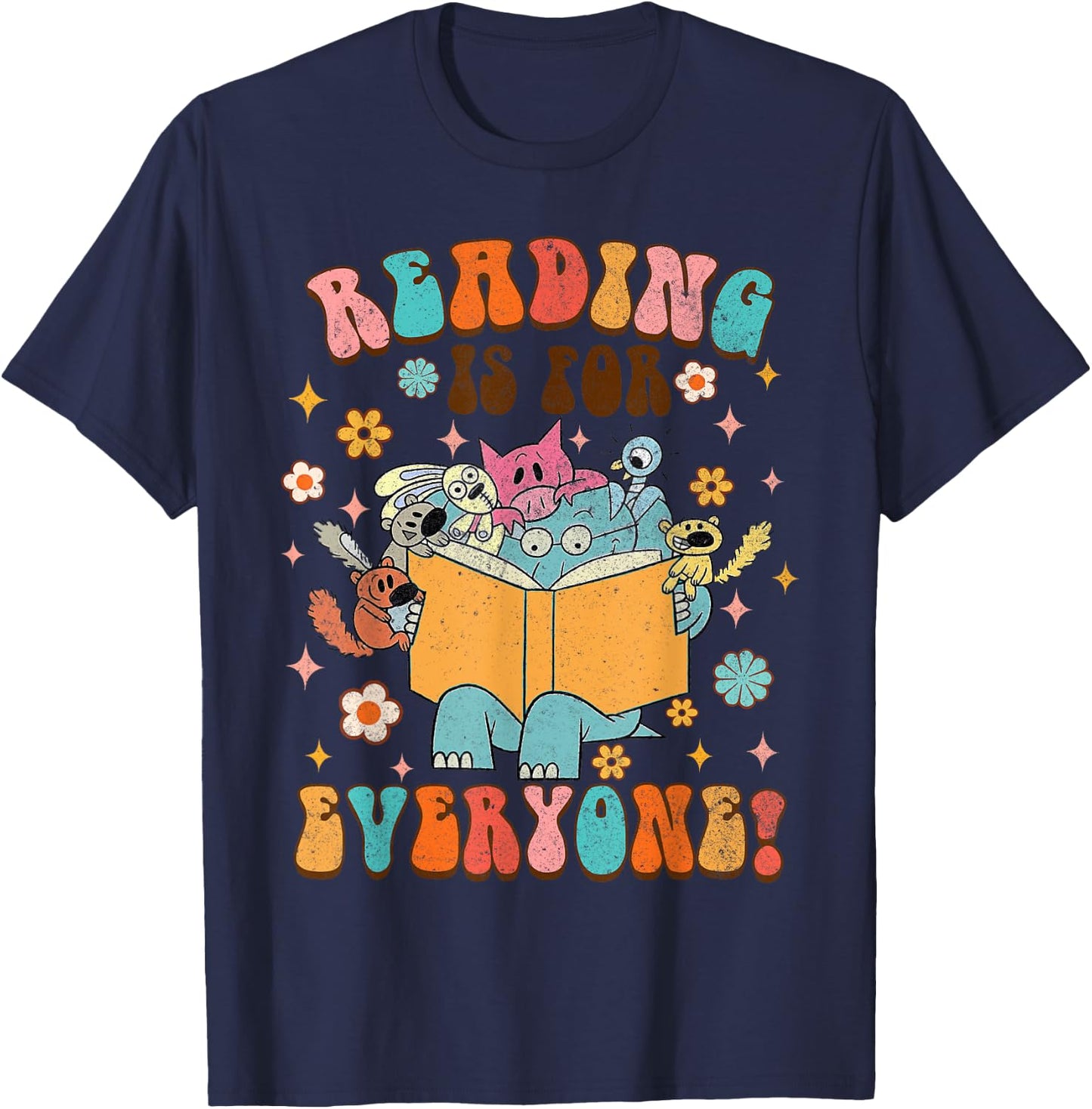 Reading is for Everyone Book Lover Bookworm Bookish Groovy T-Shirt - T-Shirt | Navy