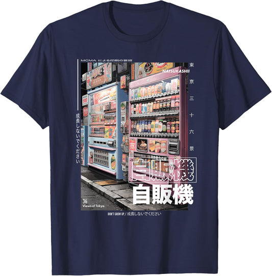Japanese Streetwear Retro Aesthetic Tokyo Vending Machines T-Shirt - T-Shirt | Navy