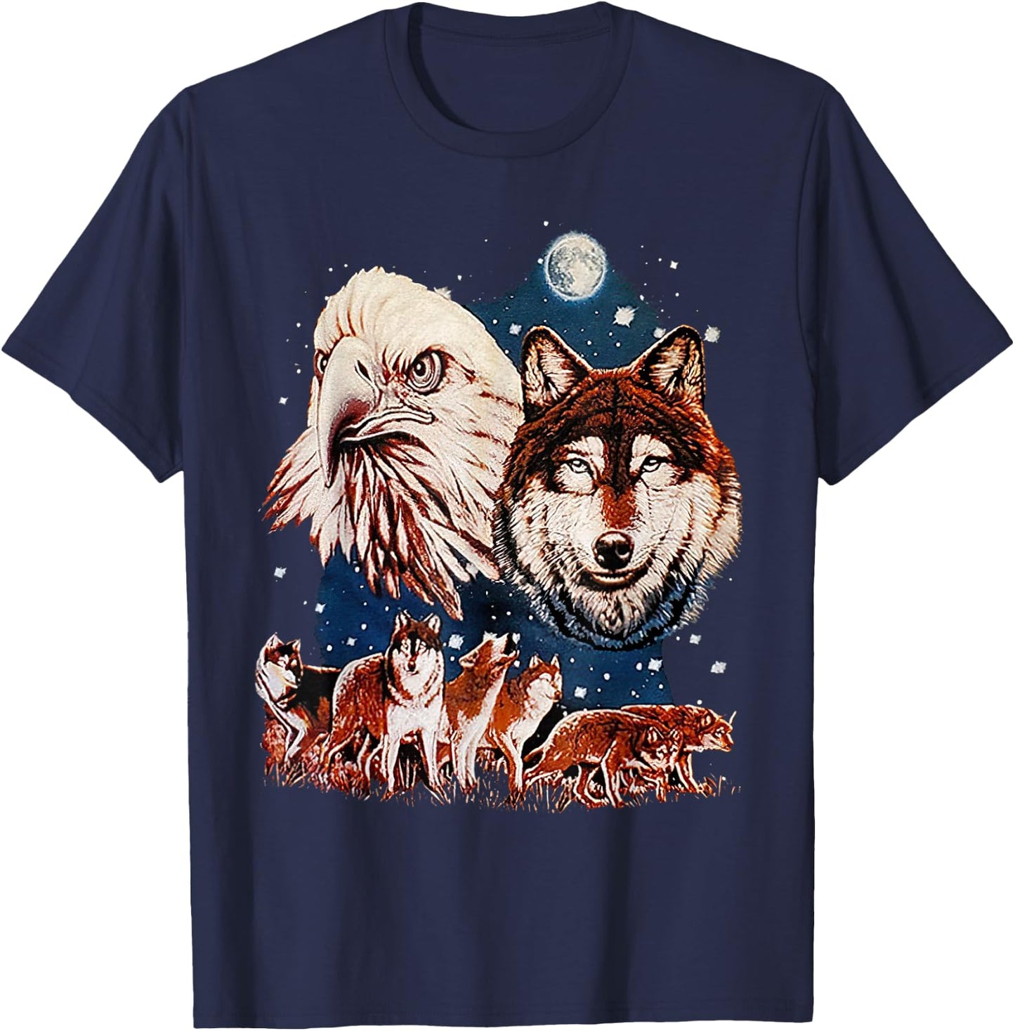 Eagle and Wolf At Moon Vintage Wolf T-Shirt - T-Shirt | Navy