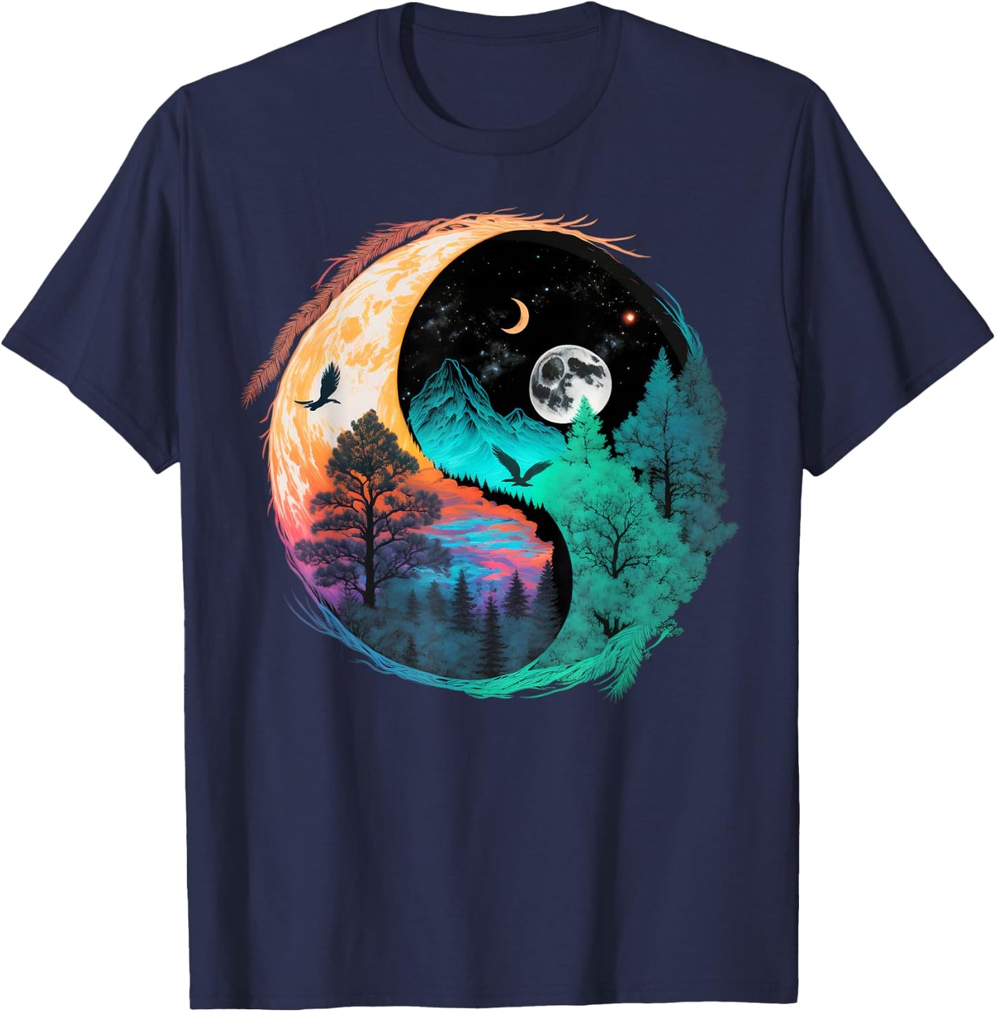 Meditation Taoism Yin Yang Symbol on Nature Taijitu Yin Yang T-Shirt - T-Shirt | Navy
