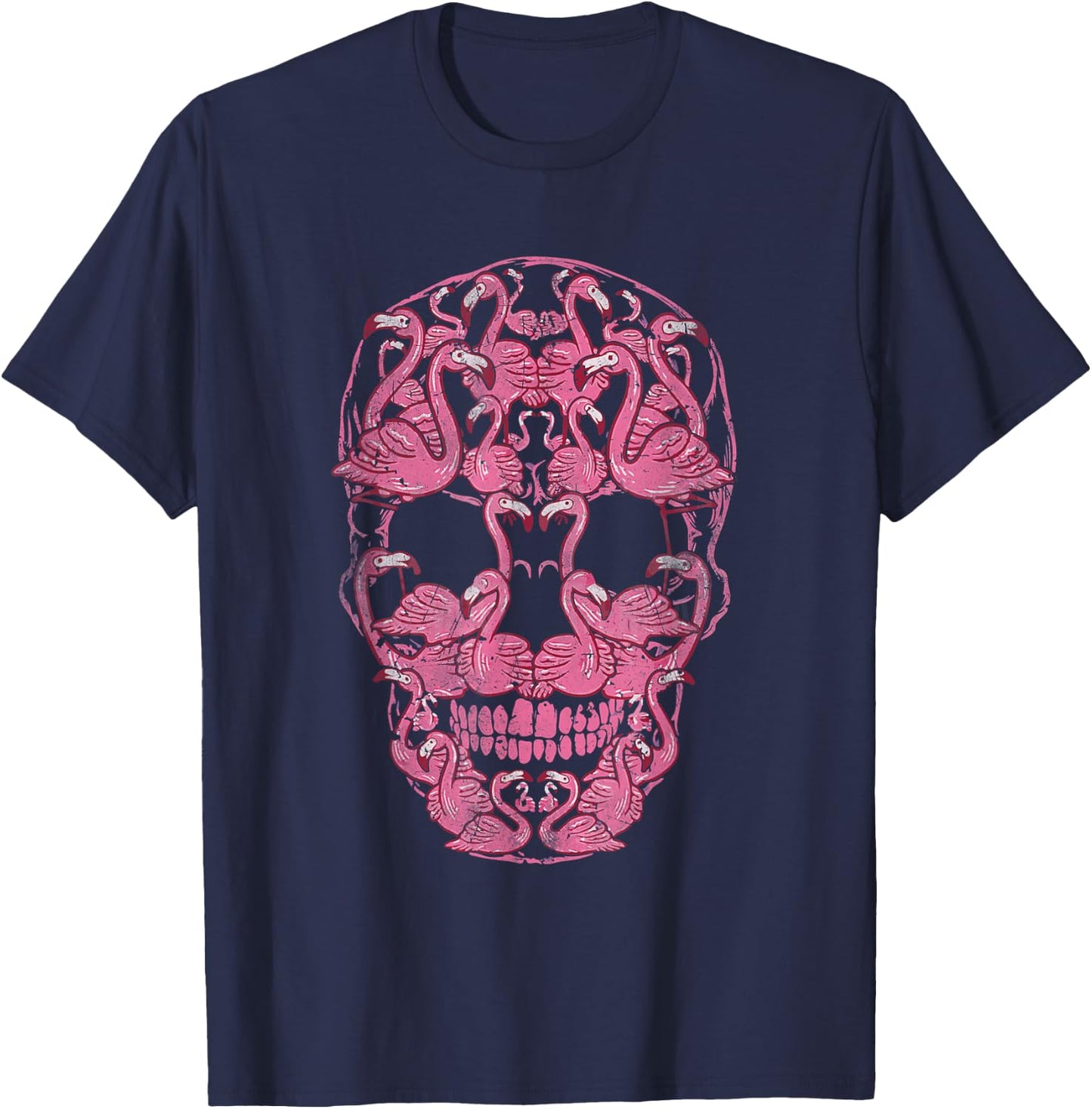 Pink Flamingo Skull Halloween Spooky Breast Cancer Awareness T-Shirt - T-Shirt | Navy