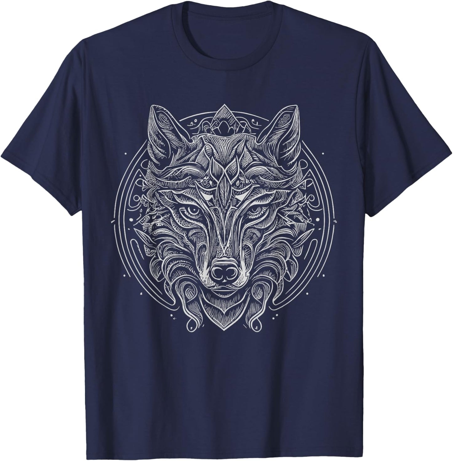 Wolf Mandala Tattoo Art T-Shirt - T-Shirt | Navy