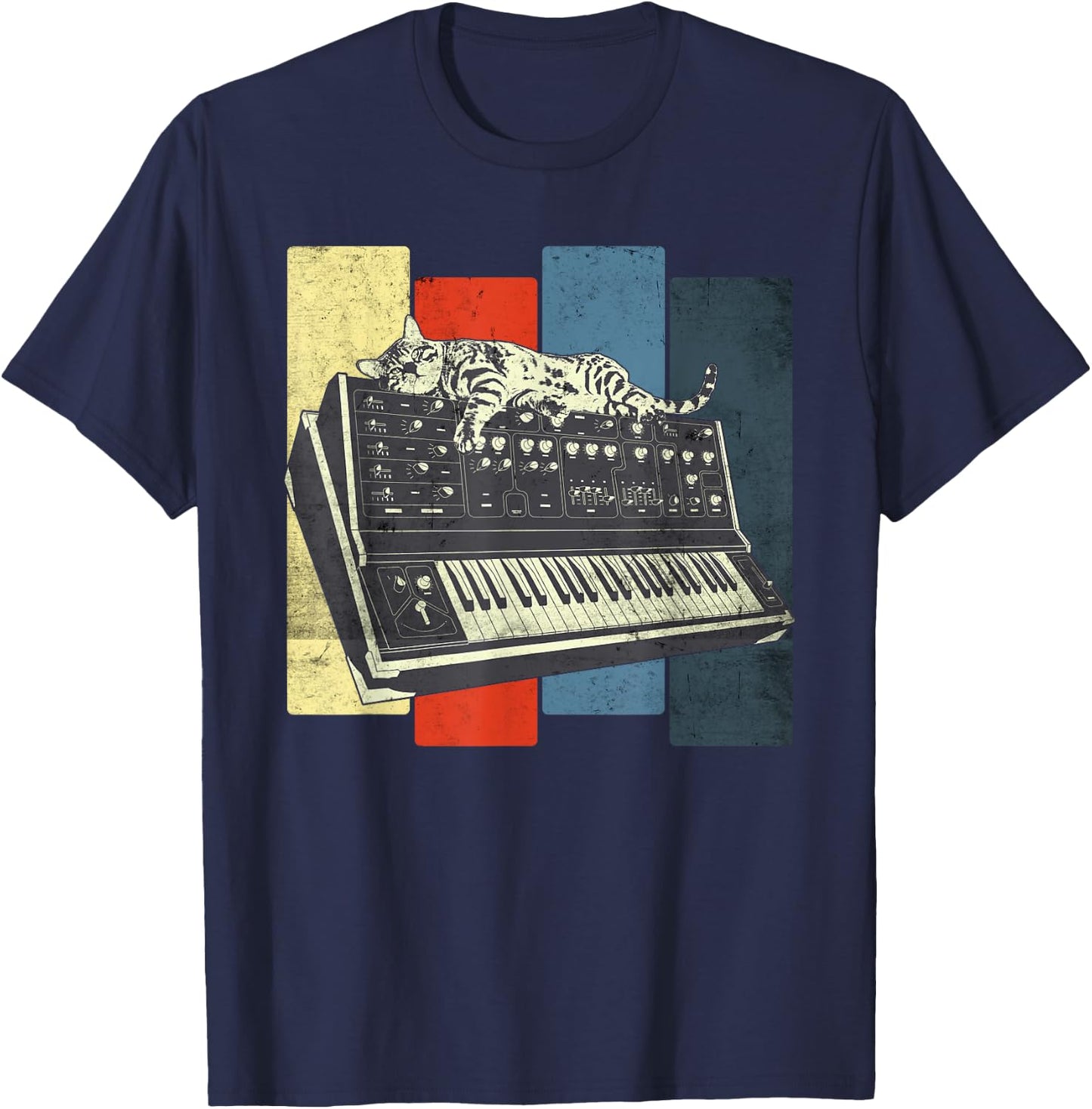 Modular Synthesizer Keyboard Techno Vintage Analogue Cat Women T-Shirt - T-Shirt | Navy