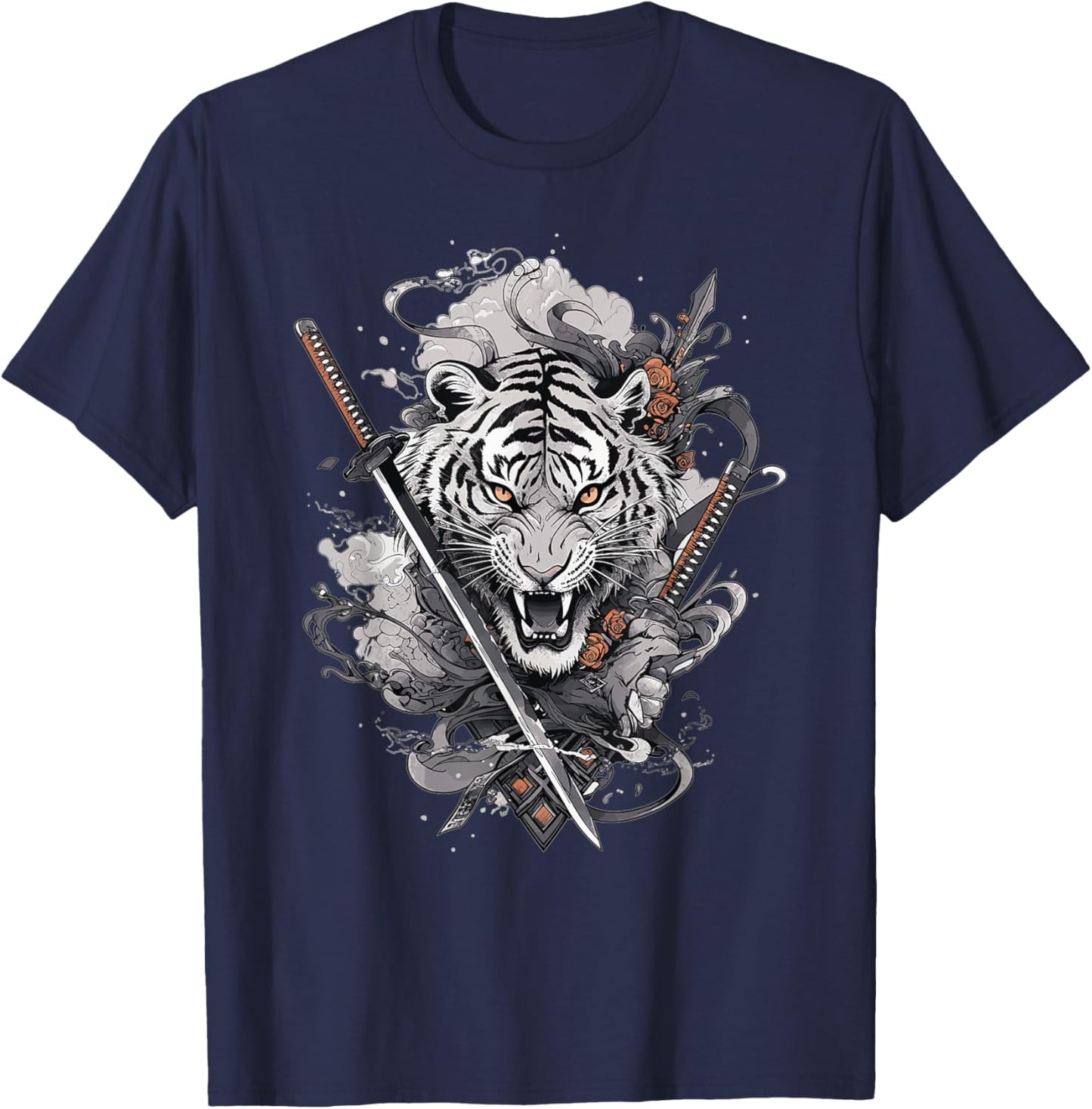 Japanese Samurai Ronin Sword Katana Japan Tiger Tattoo T-Shirt - T-Shirt | Navy