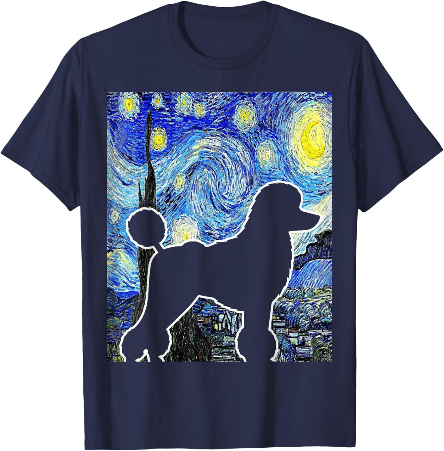 Poodle Starry Night Dog Lover Van Gogh Poodle Painting T-Shirt - T-Shirt | Navy