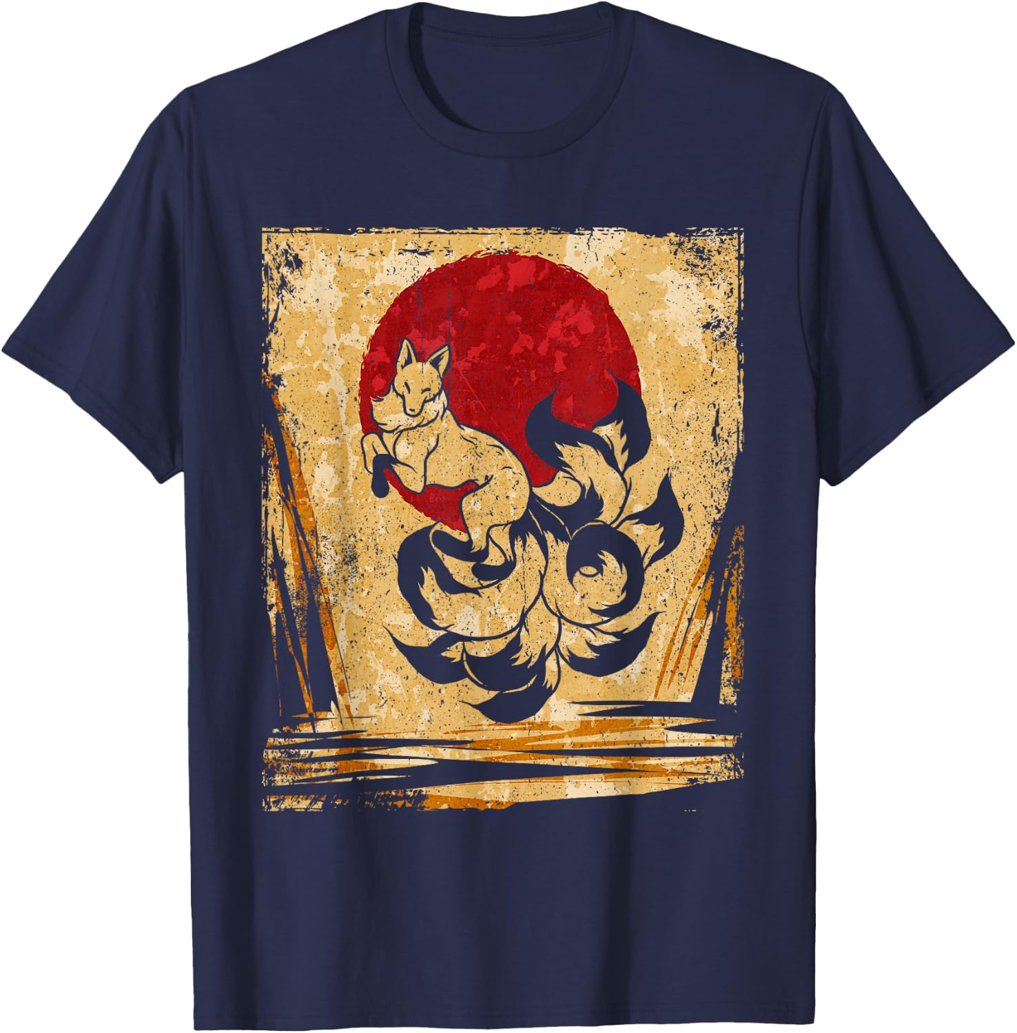 Nine-tailed fox Japanese retro art T-Shirt - T-Shirt | Navy