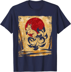 Nine-tailed fox Japanese retro art T-Shirt - T-Shirt | Navy
