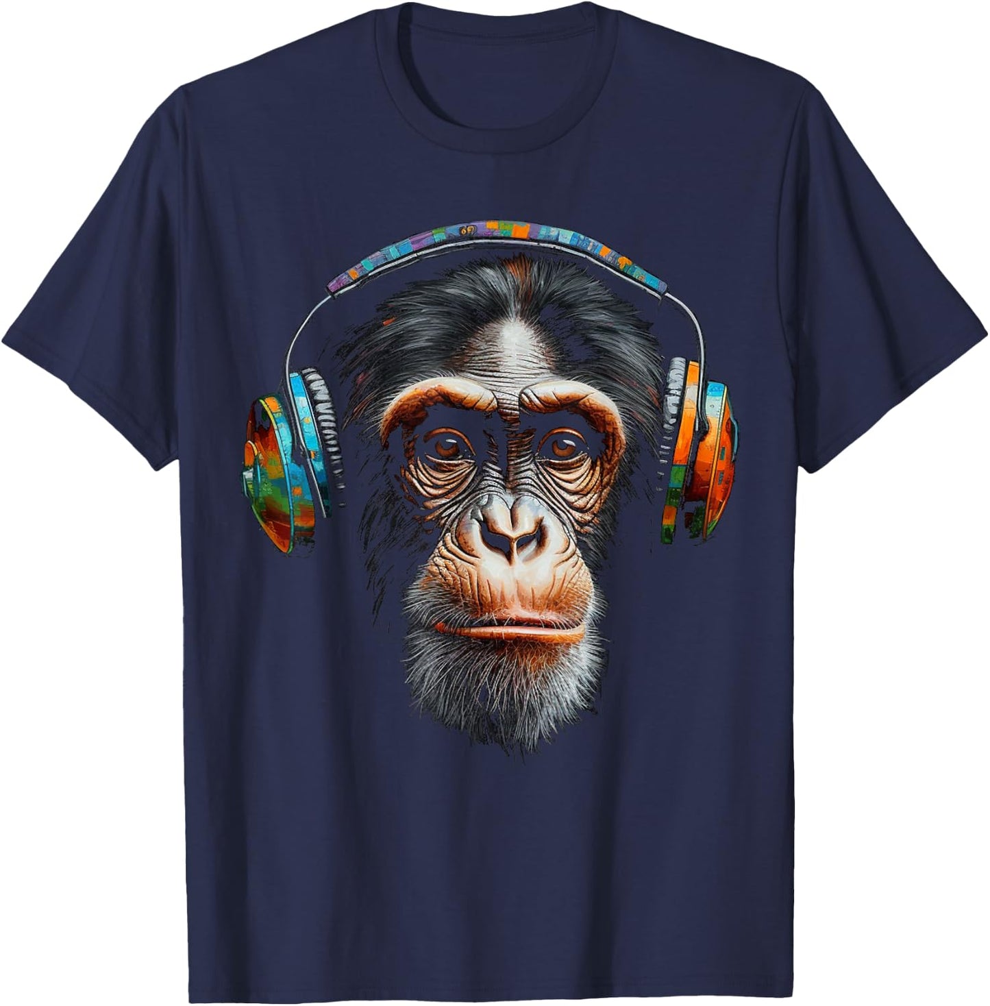 Monkey Headphones Animal Music Colourful Zoo Art Monkey T-Shirt - T-Shirt | Navy