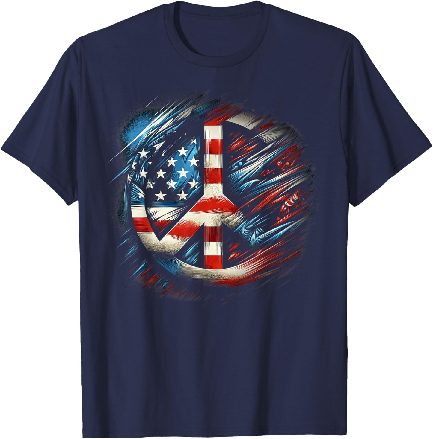 American Flag Peace Sign Fourth of July T-Shirt - T-Shirt | Navy