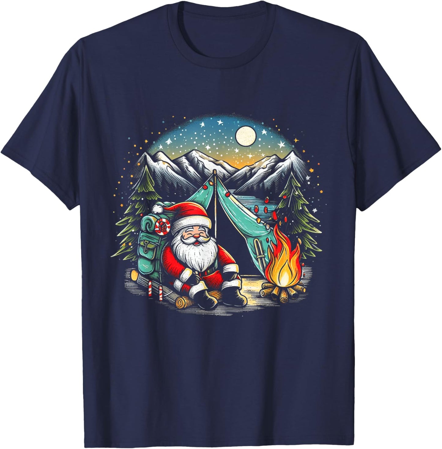 Santa Camping and Hiking Funny Matching Family Christmas T-Shirt - T-Shirt | Navy