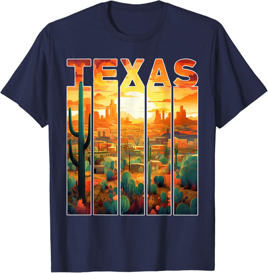 Texas 1845 desert cactus sunset vacation trip Texas T-Shirt - T-Shirt | Navy