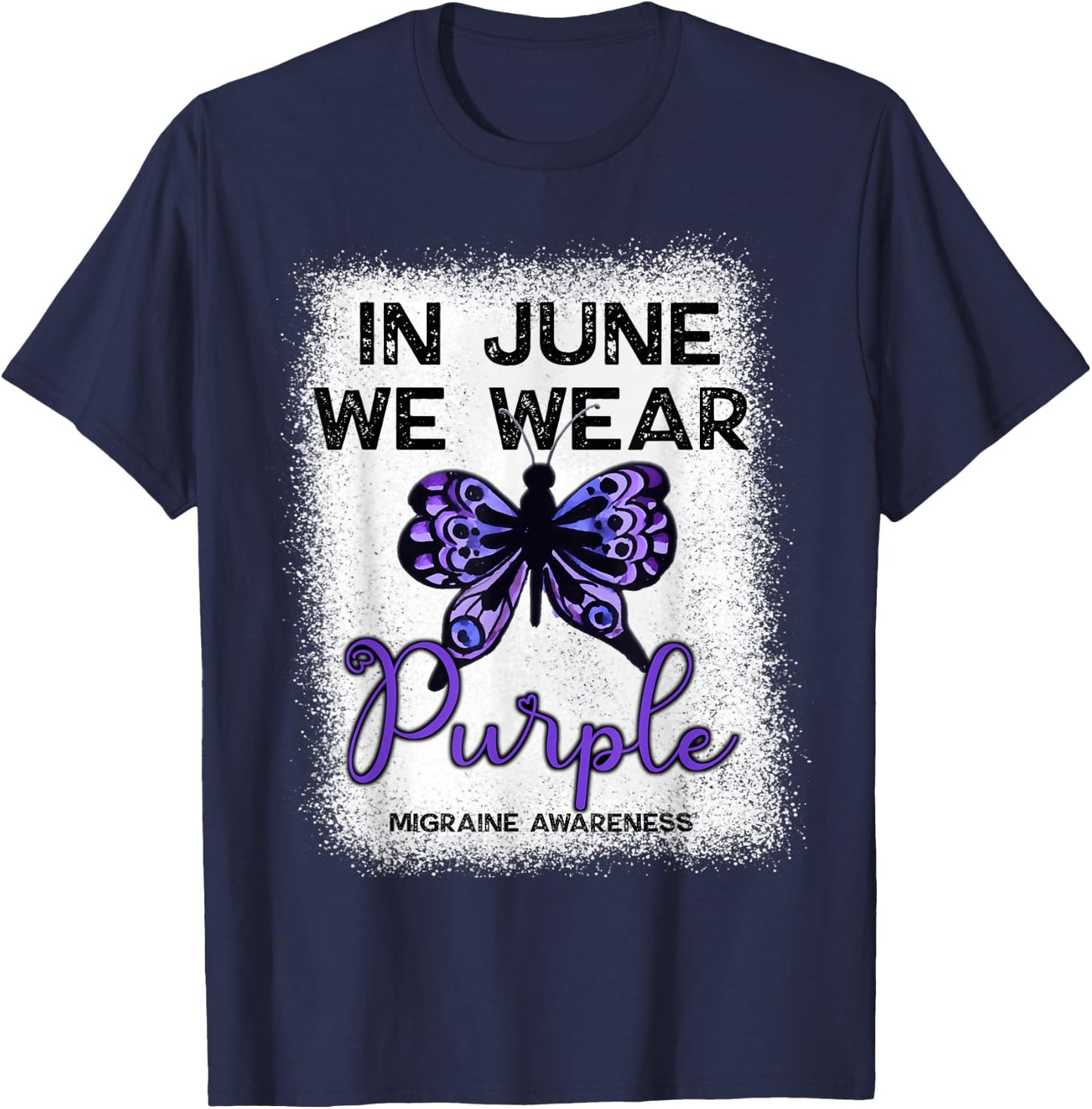 Migraine Awareness Spoonie In June We Wear Purple Butterfly T-Shirt - T-Shirt | Navy